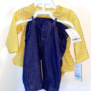 BNWT Carters 2 piece set Yellow Floral w Jeans 3-6